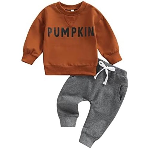 Sasaerucure Infant Toddler Baby Boy Halloween Outfits Long Sleeve Shirts Pumpkin Sweatshirt with Pants 2Pcs Winter Clothes