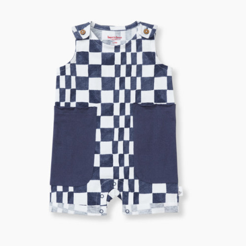Check Romper Organic Cotton Shortall - Blue