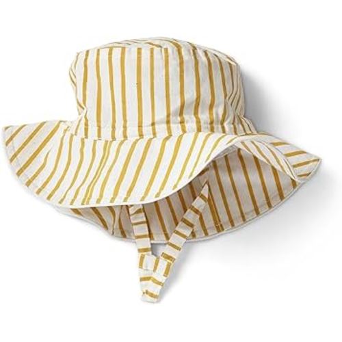 PEHR Baby Bucket Hat – Stripes Away Marigold (Unisex) | Organic Cotton Sun Hat with Strap | Soft Poplin Fabric | Broad Brim | Ethically Made | Machine Washable | 0-6 Months