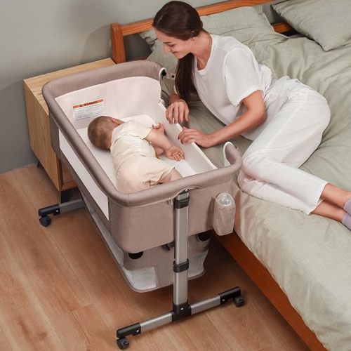 Soobaby Baby Crib Bassinet Bedside Crib Adjustable Portable Bed for Infant,co Sleeping Newborn Must Have Bed (006-Grey)