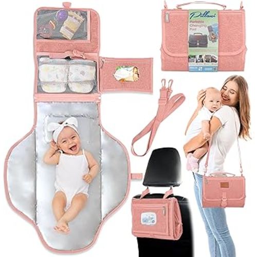 Portable Changing Pad for Baby, Travel Diaper Changing Pad for Newborn, Large Waterproof Baby Changing Mat, Foldable & Detachable Diaper Changing Station with Baby Wipes Pockets, Baby Stuff by Pillani