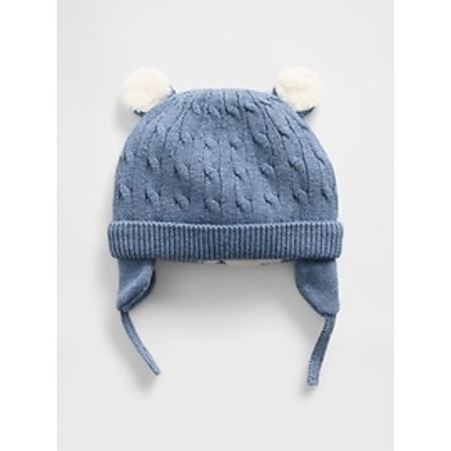 Baby Sherpa-Lined Cable-Knit Bear Beanie | Gap