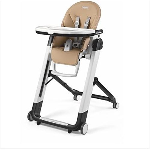 Peg Perego Siesta, Grow With Baby Folding High Chair & Recliner, Height Adjustable, Quick Clean & Easy Push Wheels For Babies & Toddlers, Made in Italy, Noce (Beige)