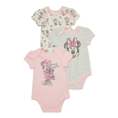 Minnie Mouse Baby Bodysuits Set 3-Pack, Short Sleeve, Newborn-12 Months