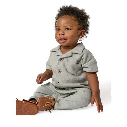 Modern Moments by Gerber Baby Boy Long Leg Slouch Henley Romper, Sizes 0/3 Months - 24 Months