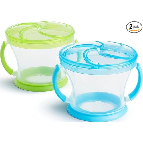 Munchkin Snack Catcher Toddler Snack Cups, No Spill, 2 Pack, Blue/Green