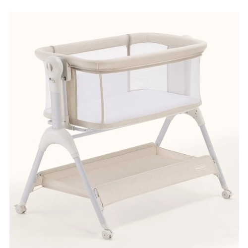 HARPPA Cuddly Sway | 3-in-1 Rocking Baby Bassinet & Bedside Sleeper with Anti-Reflux Mattress for Newborns | Attaches to Bed, Adjustable Height, Tool-Free Setup, Portable Wheels, CPSC Certified, Gentle Rocking Motion - sand cream