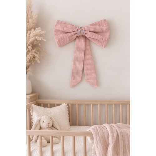Liberty Fabric Corduroy Bow Wall Decor – Handmade Nursery Statement Bow – Baby Girl Room Hanging