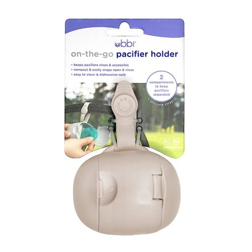 Ubbi On-The-Go Dual Pacifier Holder, Keep's Baby's Binkies Clean and Accessible, Portable for Travel, Diaper Bag Accessory Must Have for Newborns, Taupe