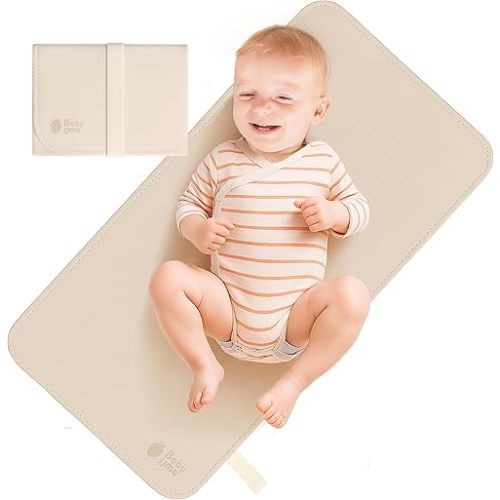 Baby Uma Vegan Leather Baby Changing Mat - Waterproof & Wipeable Changing Pad, XL for Growing Babies, Non-Toxic, Lead-Free & Phthalate-Free, Folds up for Easy Transport, 30″ x 16″ (Ivory)