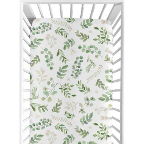 Sweet Jojo Designs Girl Baby Fitted Crib Sheet Botanical Floral Leaf Green And White