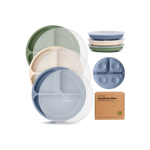 3-Pack Prep Silicone Suction Plates with Lids