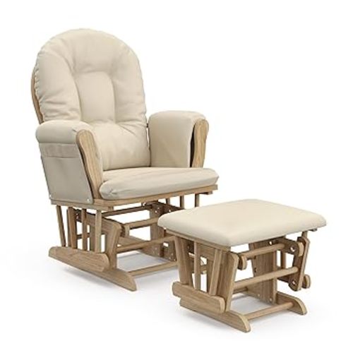 Storkcraft Premium Hoop Glider & Ottoman (Natural/Beige) — GREENGUARD Gold Certified Nursery Glider, Solid Wood Craftsmanship, Smooth-Gliding Nursery Chair and Ottoman, Award-Winning