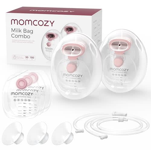 Momcozy Wearable Milk Collection Cups with Storage Bags (5 oz), Direct-to-Bag Breast Milk Bag Combo, Breast Pump Parts for Momcozy V1 Pro/V2 Pro/V1/V2 Pump & Most Electric Breast Pumps, 2 Pack