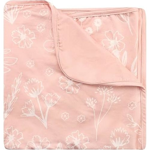 Hooyax Baby Blanket for Girls Boys, Jersey Knit Baby Swaddle Blanket, Double Layer Newborn Receiving Blanket, Soft Stretchy Nursery Blanket, 44 x 32 inch, Pink Flower