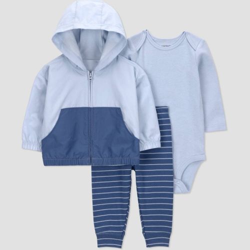 Carter's Just One You® Baby Boys' 3pc Hooded Zip-Up Sweatshirt with Bodysuit and Jogger Pants Set - Blue 6M