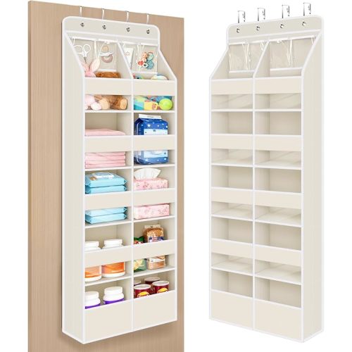 Univivi 6-Shelf Baby Door Storage Over Door Fabric Hanging Organizer with 10 Deep Pockets and 4 Small PVC Pockets Wall Mount Hanging Storage Organizers for Baby Essential (Beige)
