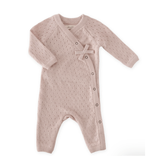 Pointelle Knit Kimono Romper IN SOFT PEONY size NB