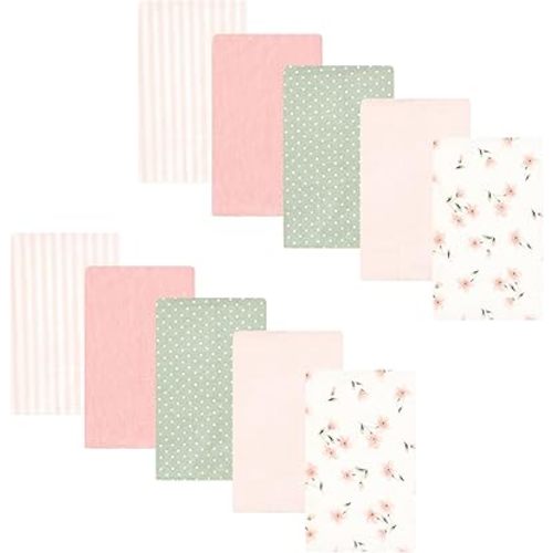 Hudson Baby Unisex Baby Cotton Flannel Burp Cloths, Pink Dainty Floral 10 Pack, One Size