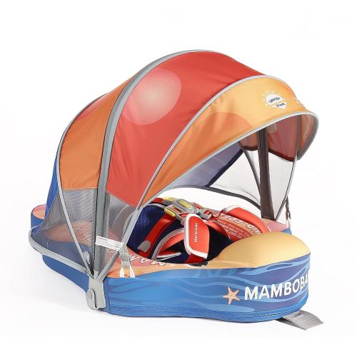 Mambobaby Float with Canopy, Non-Inflatable Swim Trainer for Infants and Toddlers 3-24 Months, Avoid Flip Design, UPF 50+, Safe & Comfortable Baby Pool Float