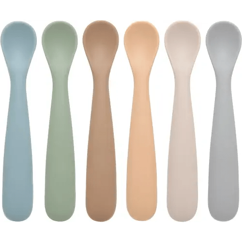 Baby Spoons, 6 Pack First Stage Silicone Baby Feeding Spoons, Soft Tip Feeding Baby Utensils, Baby Led Weaning Supplies Training Spoons, Dishwasher and Boil Safe