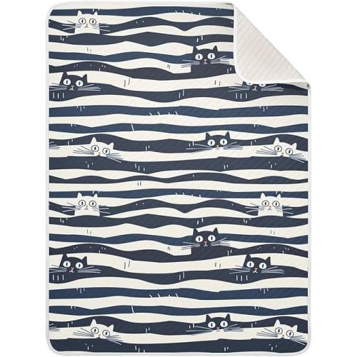 Black and White Striped Cat Baby Blanket Cotton Cozy Throw Blanket Warm Nursery Swaddle Receiving Toddler Blankets 30" x 40