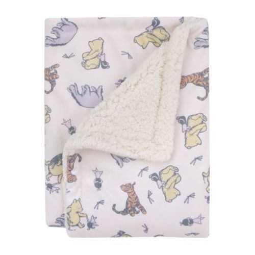 Disney Classic Pooh Naturally Friends Ivory And Taupe Piglet, Eeyore, And Tigger Super Soft Cuddly Plush Baby Blanket