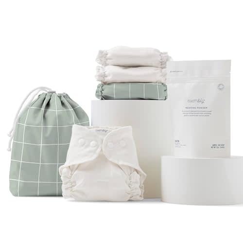 Esembly Cloth Diaper Try-It Kit, Starter Gift Set, Includes 3 Organic, Reusable Diapers Inners, 1 Stylish Outer, Patented Detergent & Wet Bag - Earth-Friendly Diapering, Lattice, Size 2 (18-35lbs)