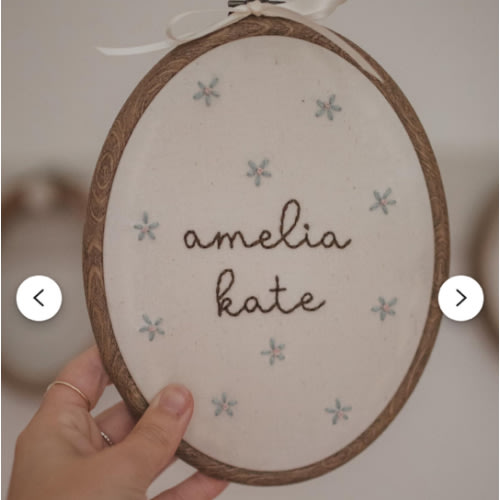 Hand Embroidered FLORAL Custom Name Hoop | Personalized Baby Gift | Nursery Decor 5 x 7