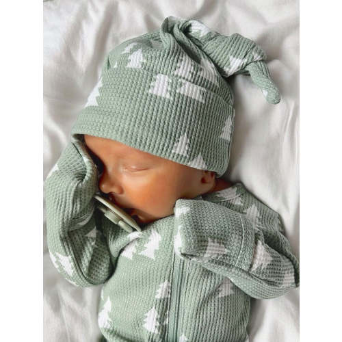 Organic Waffle Knot Beanie, Alpine Trees