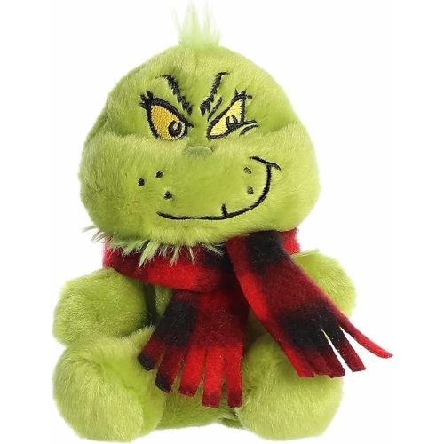 Aurora® Festive Dr. Seuss™ Grinch with Scarf Palm Pals™ Stuffed Animal - Officially Licensed Plush for Imaginative Play - Perfect for Holiday Decorations or Gifts - Green 5 Inches