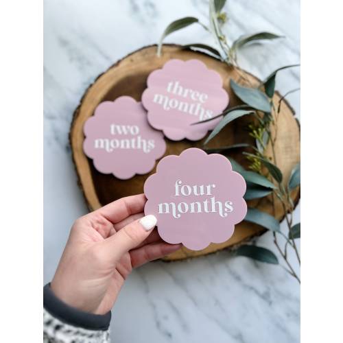Colored Acrylic Milestone Cards for Baby Monthly Photos, Wavy or Circle Set, Boho Milestone Cards, Baby Shower Gift, Monthly Photo Prop
