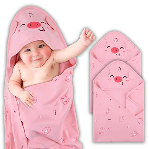 DOKMA - Pink Hooded Baby Towel, 100% Organic Cotton, Ultra Soft and Absorbent Bath Towels for Baby, Toddler, Infant - Perfect for Baby Shower