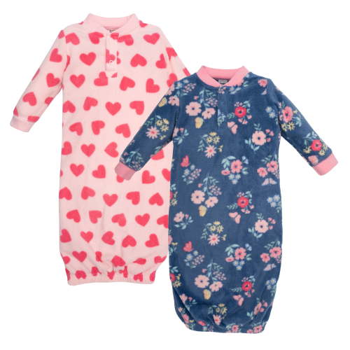 Hudson Baby Infant Girls Fleece Gowns, Blue Butterfly Floral, 0-6 Months