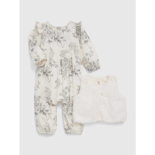 Baby Floral Outfit Set in ivory frost, size: 6-12 M