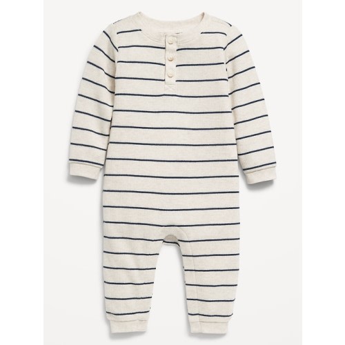 Printed Long-Sleeve Thermal-Knit Henley One-Piece for Baby