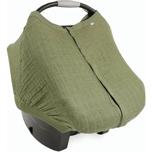 Little Unicorn 100% Cotton Muslin Car Seat Canopy | Super Soft Lightweight Cover with Window | Breathable | Magnetic Closure | Baby and Infant | Machine Washable | Shower Gift (Fern)