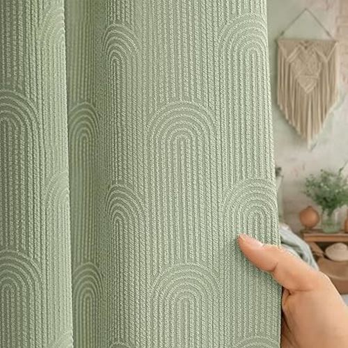 Sage Green Shower Curtain Boho Cotton Texture Mid Century Minimalist Arch Shower Curtain for Bathroom,72" W X 72" L