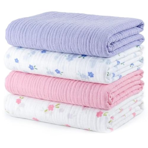 Muslin Swaddle Blankets for Newborns, 4 Pack Multipurpose 100% Organic Cotton, Ultra Soft Breathable Receiving Blanket 47 x 47 inches, Swaddle Wrap for Baby Boys & Girls