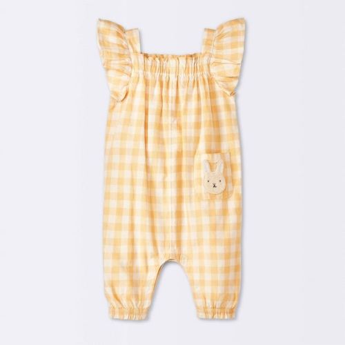Baby Girls' Gingham Gauze Romper - Cloud Island™ Yellow 6-9m