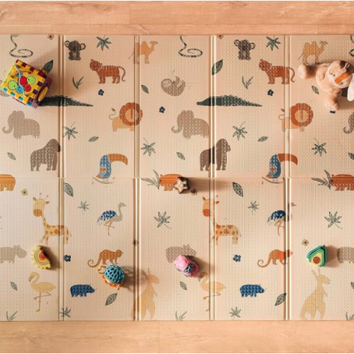 Nuby Reversible Baby Floor Mat - Foldable and Lightweight Baby Play Mat for Floor - Easy Storage and Travel - Safari