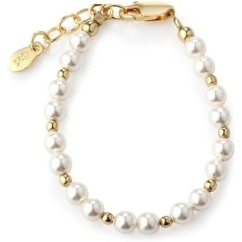Cherished Moments Children's 14K Gold-plated over Sterling Silver Bracelet with White High-End Simulated Pearls for Babies, Infants, Toddlers, and Girls