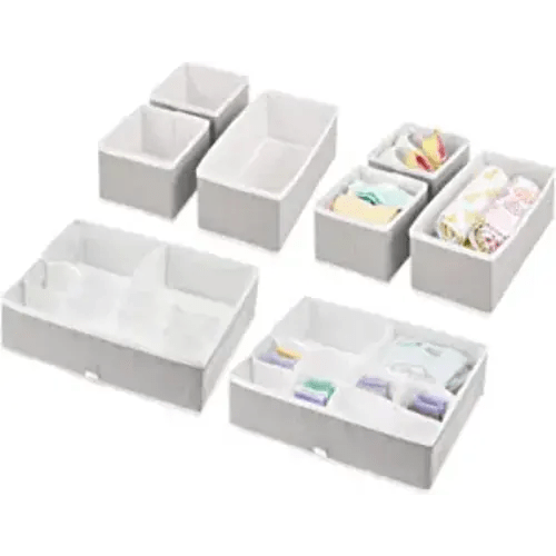 mDesign Fabric Drawer Organizer Bins, Kids/Baby Nursery Dresser, Closet, Shelf, Playroom Organization, Hold Clothes, Toys, Diapers, Bibs, Blankets, Jane Collection, Set of 4, 2 Pack - Stone Gray/White - Light Gray/White