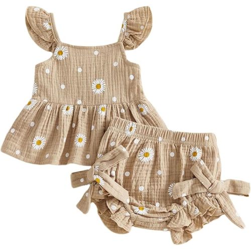 Kaipiclos Infant Baby Girl Clothes Outfits Daisy Print Ruffle Sleeve Shirt Tops Shorts Baby Summer Outfit 3 6 12 18 24 Month
