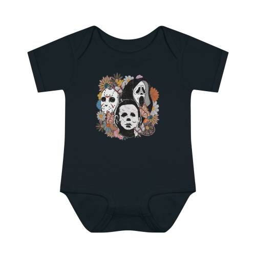 Retro Halloween Onesie, Halloween floral baby onesie, Scream, Jason, Michael Myers, Horror movie Floral onesie, Fall baby clothes