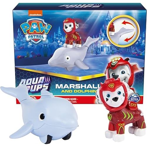 Paw Patrol, Aqua Pups Marshall and Dolphin Action Figures Set, Kids Toys for Ages 3 and up