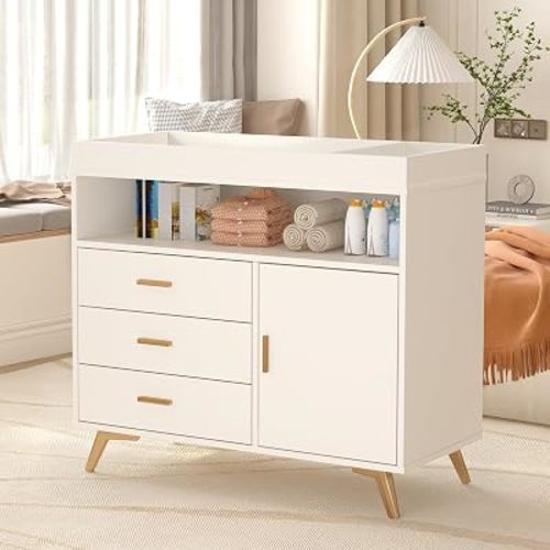 Garvee Baby Changing Table Dresser with Table Top, 3 Drawers & Open Shelf