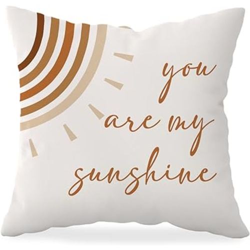 HONLUNG You are My Sunshine Throw Pillow Covers,Inspirational Quote Abstract Boho Sun Sunshine Decorative Throw Pillow Cases 18''x18'' for Home Girls Room Baby Room Nursery,Kids Girls Teens Gifts