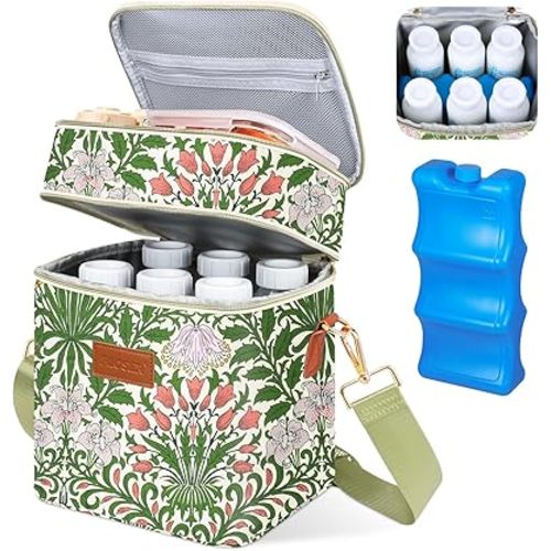 PIIOSER Breastmilk Cooler Bag with Ice Pack Fits 6 Baby Bottles Up to 9 Ounce, Insulated Baby Bottle Tote Bags, Double Layer Waterproof Leak-Proof with Shoulder Strap for Nursing &Working Mom (Floral)