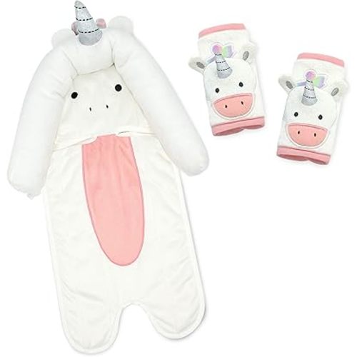 Travel Bug Baby & Toddler 3-Piece Head Support & Strap Covers Set for Car Seats, Strollers & Bouncers … (Unicorn)